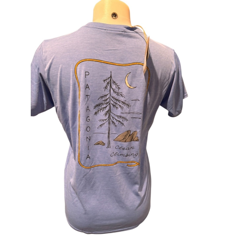 Women's Patagonia Clean Climb Graphic Tee Blue Orange Size M c25 - Picture 2 of 3